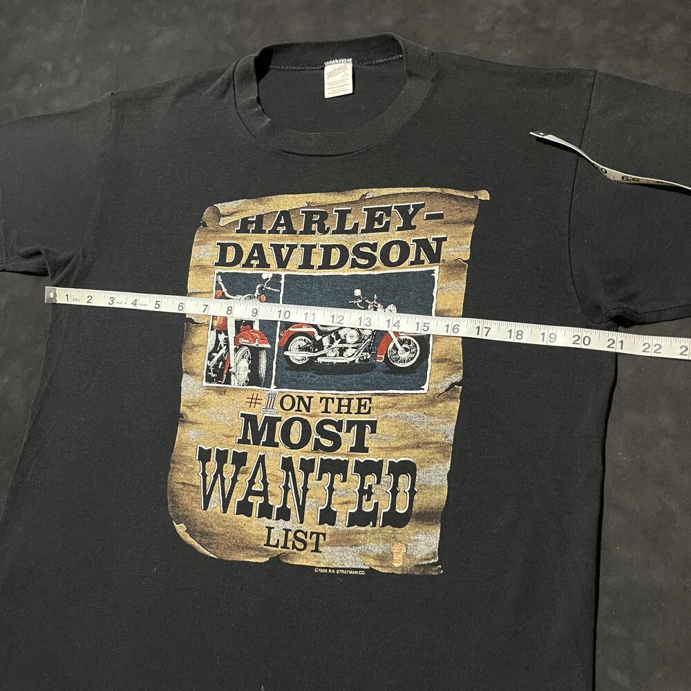 Vintage Harley Davidson Shirt Wanted Posted Large USA Berlin PA 80s 3D Emblem - Picture 8 of 11